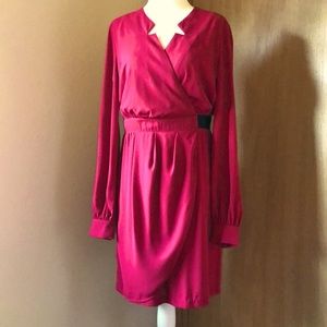 Cranberry red faux wrap mini dress